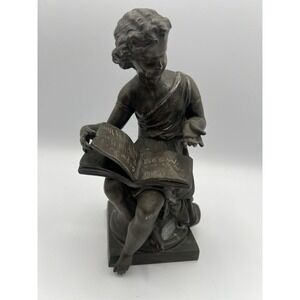 Antique Cast Metal SEATED ROMAN Boy Figure Mantle CLOCK TOPPER Book End Decor